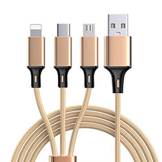 Cargador Cable Lightning USB Carga y Datos Android Micro USB Type-C ML08 para Vivo V25 Pro 5G Oro