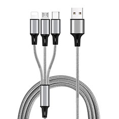 Cargador Cable Lightning USB Carga y Datos Android Micro USB Type-C ML08 para Wiko View Lite Plata
