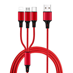 Cargador Cable Lightning USB Carga y Datos Android Micro USB Type-C ML08 para Sony Xperia 10 III SO-52B Rojo