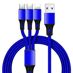 Cargador Cable Lightning USB Carga y Datos Android Micro USB Type-C ML09 para Wiko Ridge Fab 4G Azul
