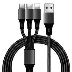 Cargador Cable Lightning USB Carga y Datos Android Micro USB Type-C ML09 para Sony Xperia 10 III SO-52B Negro
