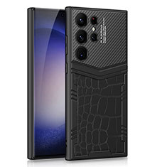 Funda Bumper Lujo Cuero y Plastico Mate Carcasa AC3 para Samsung Galaxy S22 Ultra 5G Negro