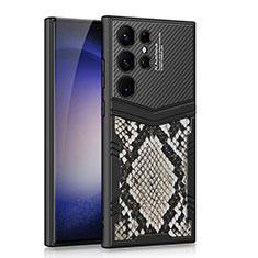 Funda Bumper Lujo Cuero y Plastico Mate Carcasa AC5 para Samsung Galaxy S21 Ultra 5G Negro