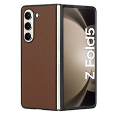 Funda Bumper Lujo Cuero y Plastico Mate Carcasa AD5 para Samsung Galaxy Z Fold5 5G Marron