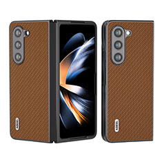 Funda Bumper Lujo Cuero y Plastico Mate Carcasa B01H para Samsung Galaxy Z Fold5 5G Marron Claro