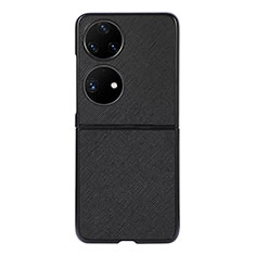 Funda Bumper Lujo Cuero y Plastico Mate Carcasa B03H para Huawei P50 Pocket Negro