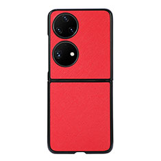 Funda Bumper Lujo Cuero y Plastico Mate Carcasa B03H para Huawei Pocket S Rojo