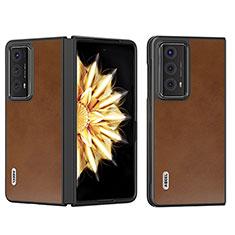 Funda Bumper Lujo Cuero y Plastico Mate Carcasa B04H para Huawei Honor Magic V2 Ultimate 5G Marron