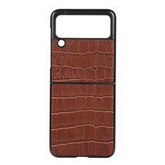 Funda Bumper Lujo Cuero y Plastico Mate Carcasa B05 para Samsung Galaxy Z Flip3 5G Marron