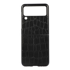 Funda Bumper Lujo Cuero y Plastico Mate Carcasa B05 para Samsung Galaxy Z Flip3 5G Negro