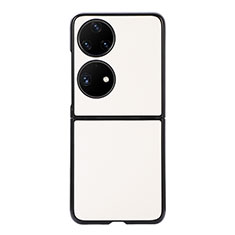 Funda Bumper Lujo Cuero y Plastico Mate Carcasa B06H para Huawei P60 Pocket Blanco
