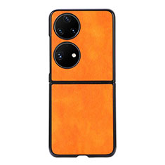 Funda Bumper Lujo Cuero y Plastico Mate Carcasa B06H para Huawei P60 Pocket Naranja
