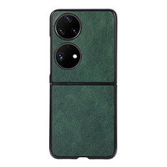 Funda Bumper Lujo Cuero y Plastico Mate Carcasa B06H para Huawei P60 Pocket Verde