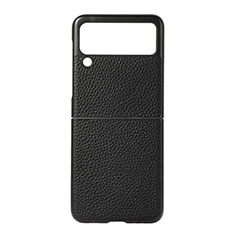 Funda Bumper Lujo Cuero y Plastico Mate Carcasa B07 para Samsung Galaxy Z Flip3 5G Negro