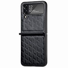 Funda Bumper Lujo Cuero y Plastico Mate Carcasa B07 para Samsung Galaxy Z Flip4 5G Negro