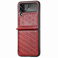 Funda Bumper Lujo Cuero y Plastico Mate Carcasa B07 para Samsung Galaxy Z Flip4 5G Rojo