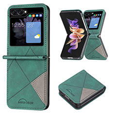 Funda Bumper Lujo Cuero y Plastico Mate Carcasa BF3 para Samsung Galaxy Z Flip5 5G Verde