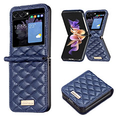 Funda Bumper Lujo Cuero y Plastico Mate Carcasa BF5 para Samsung Galaxy Z Flip5 5G Azul