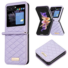 Funda Bumper Lujo Cuero y Plastico Mate Carcasa BF5 para Samsung Galaxy Z Flip5 5G Morado