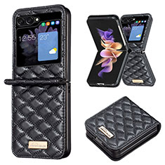 Funda Bumper Lujo Cuero y Plastico Mate Carcasa BF5 para Samsung Galaxy Z Flip5 5G Negro