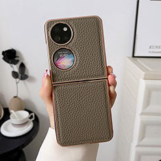 Funda Bumper Lujo Cuero y Plastico Mate Carcasa BH1 para Huawei Pocket S Caqui