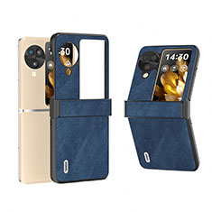 Funda Bumper Lujo Cuero y Plastico Mate Carcasa BH1 para Oppo Find N3 Flip 5G Azul