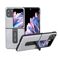 Funda Bumper Lujo Cuero y Plastico Mate Carcasa BH11 para Oppo Find N2 Flip 5G Plata