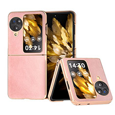 Funda Bumper Lujo Cuero y Plastico Mate Carcasa BH13 para Oppo Find N3 Flip 5G Oro Rosa