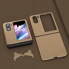 Funda Bumper Lujo Cuero y Plastico Mate Carcasa BH14 para Oppo Find N2 Flip 5G Oro