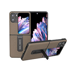 Funda Bumper Lujo Cuero y Plastico Mate Carcasa BH16 para Oppo Find N2 Flip 5G Gris