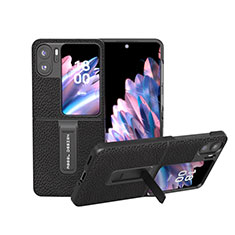 Funda Bumper Lujo Cuero y Plastico Mate Carcasa BH16 para Oppo Find N2 Flip 5G Negro