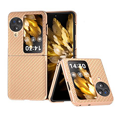 Funda Bumper Lujo Cuero y Plastico Mate Carcasa BH17 para Oppo Find N3 Flip 5G Oro