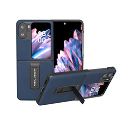 Funda Bumper Lujo Cuero y Plastico Mate Carcasa BH19 para Oppo Find N2 Flip 5G Azul