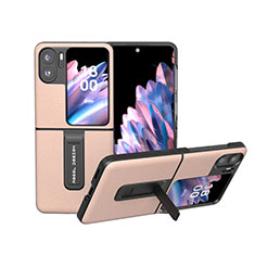 Funda Bumper Lujo Cuero y Plastico Mate Carcasa BH19 para Oppo Find N2 Flip 5G Oro