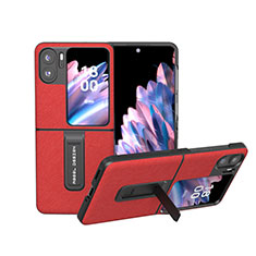 Funda Bumper Lujo Cuero y Plastico Mate Carcasa BH20 para Oppo Find N2 Flip 5G Rojo