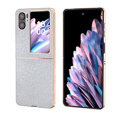 Funda Bumper Lujo Cuero y Plastico Mate Carcasa BH3 para Oppo Find N2 Flip 5G Plata