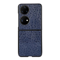 Funda Bumper Lujo Cuero y Plastico Mate Carcasa BH4 para Huawei P50 Pocket Azul