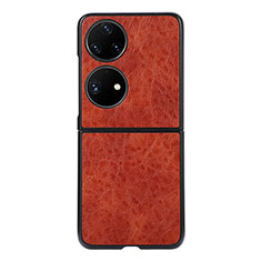 Funda Bumper Lujo Cuero y Plastico Mate Carcasa BH4 para Huawei P50 Pocket Marron