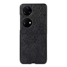 Funda Bumper Lujo Cuero y Plastico Mate Carcasa BH4 para Huawei P50 Pocket Negro