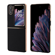 Funda Bumper Lujo Cuero y Plastico Mate Carcasa BH4 para Oppo Find N2 Flip 5G Negro