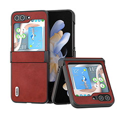 Funda Bumper Lujo Cuero y Plastico Mate Carcasa BH5 para Samsung Galaxy Z Flip5 5G Marron