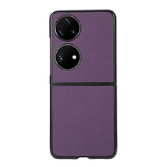 Funda Bumper Lujo Cuero y Plastico Mate Carcasa BH8 para Huawei P50 Pocket Morado