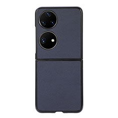 Funda Bumper Lujo Cuero y Plastico Mate Carcasa BH8 para Huawei P60 Pocket Azul