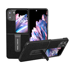 Funda Bumper Lujo Cuero y Plastico Mate Carcasa BH8 para Oppo Find N2 Flip 5G Negro