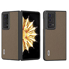 Funda Bumper Lujo Cuero y Plastico Mate Carcasa BH9 para Huawei Honor Magic V2 5G Marron