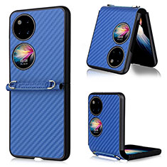 Funda Bumper Lujo Cuero y Plastico Mate Carcasa BY1 para Huawei P50 Pocket Azul