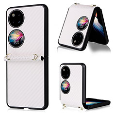 Funda Bumper Lujo Cuero y Plastico Mate Carcasa BY1 para Huawei P50 Pocket Blanco