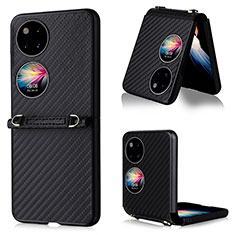 Funda Bumper Lujo Cuero y Plastico Mate Carcasa BY1 para Huawei P50 Pocket Negro