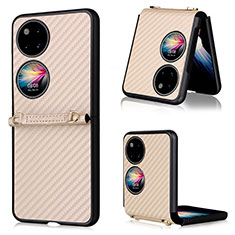 Funda Bumper Lujo Cuero y Plastico Mate Carcasa BY1 para Huawei P50 Pocket Oro