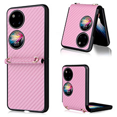 Funda Bumper Lujo Cuero y Plastico Mate Carcasa BY1 para Huawei P50 Pocket Rosa